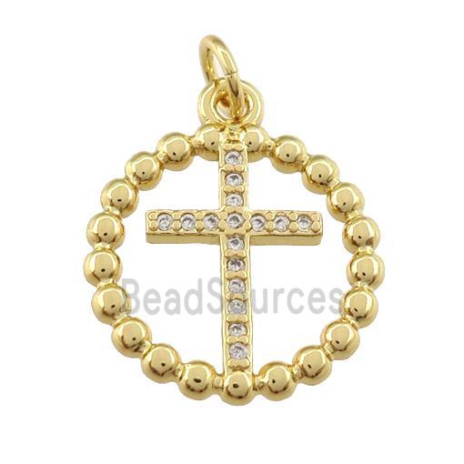 copper cross pendant paved zircon, gold plated