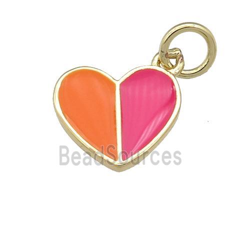 copper Heart pendant with orange hotpink enamel, gold plated