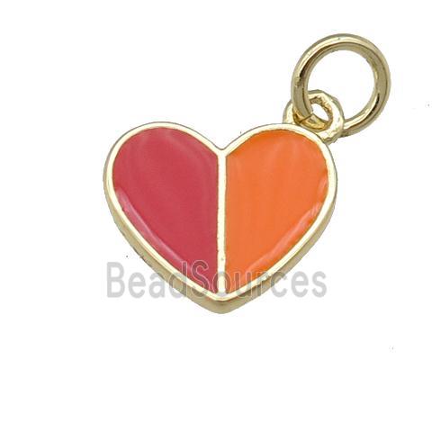 copper Heart pendant with red orange enamel, gold plated