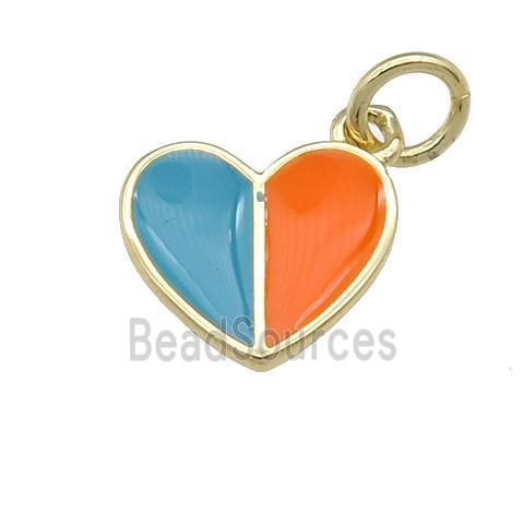 copper Heart pendant with teal orange enamel, gold plated