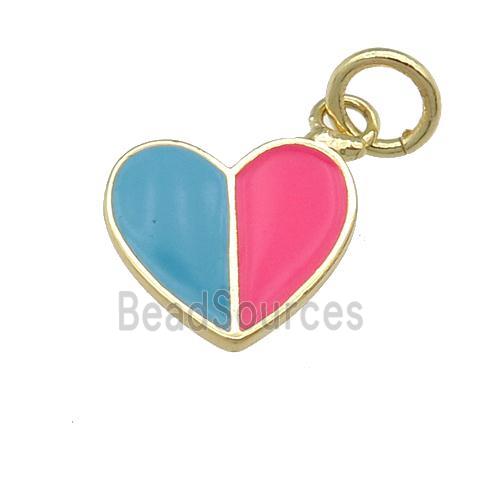 copper Heart pendant with teal hotpink enamel, gold plated