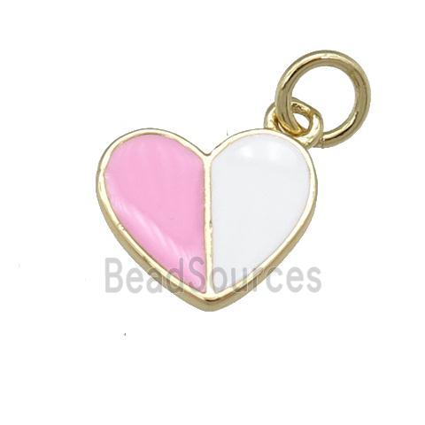 copper Heart pendant with pink white enamel, gold plated