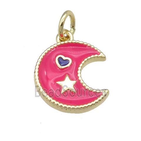 copper Moon pendant with hotpink enamel, heart star, gold plated