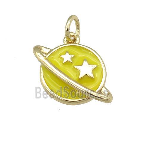 copper Planet pendant with yellow enamel, star, gold palted