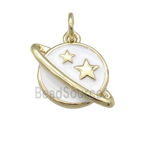 copper Planet pendant with white enamel, star, gold palted