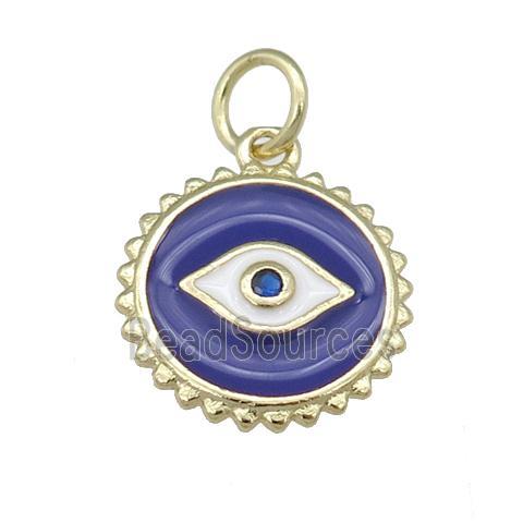 copper Eye pendant with purple enamel, circle, gold plated