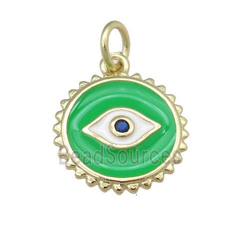 copper Eye pendant with green enamel, circle, gold plated