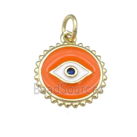 copper Eye pendant with orange enamel, circle, gold plated