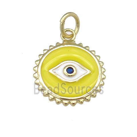 copper Eye pendant with yellow enamel, circle, gold plated