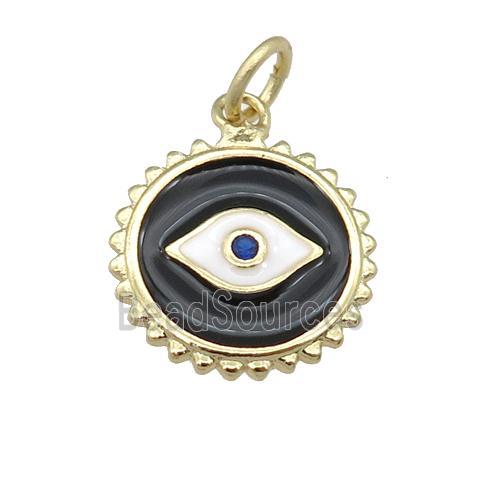 copper Eye pendant with black enamel, circle, gold plated