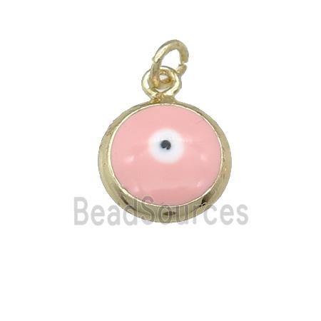 copper Evil Eye pendant with pink enamel, gold plated