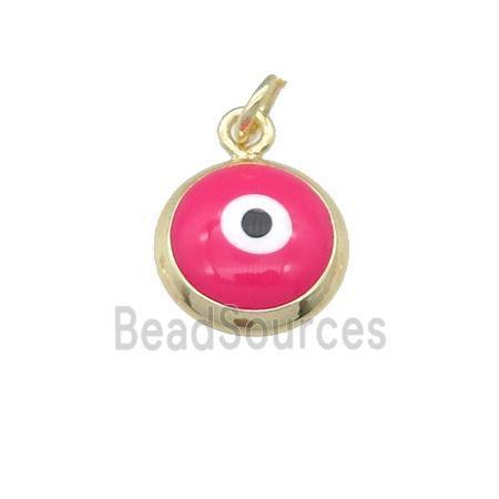 copper Evil Eye pendant with hotpink enamel, gold plated