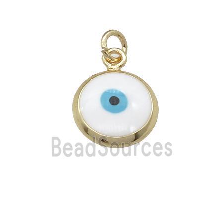 copper Evil Eye pendant with white enamel, gold plated