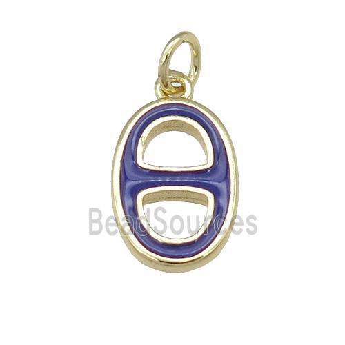 copper nose pendant with purple enamel, gold plated