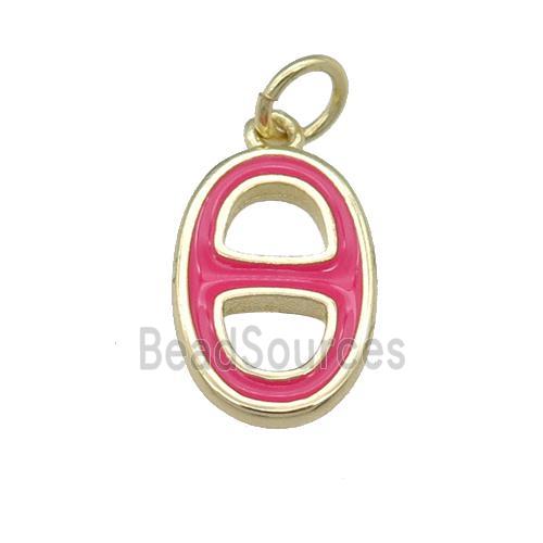 copper nose pendant with hotpink enamel, gold plated