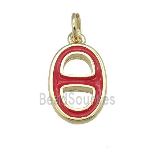 copper nose pendant with red enamel, gold plated