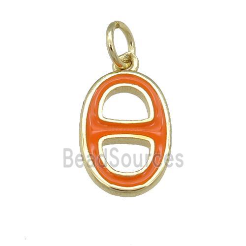 copper nose pendant with ornage enamel, gold plated