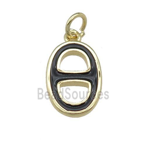 copper nose pendant with black enamel, gold plated