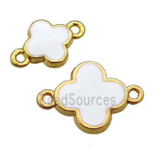 copper Clover connector with white enamel, gold plated