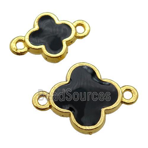 copper Clover connector with black enamel, gold plated