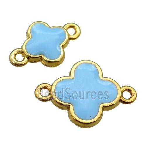 copper Clover connector with blue enamel, gold plated