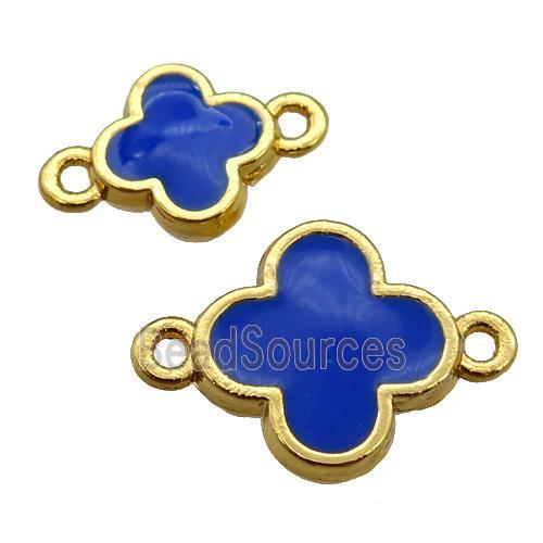 copper Clover connector with royalblue enamel, gold plated