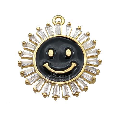 copper Emoji pendant paved zircon with black enamel, gold plated