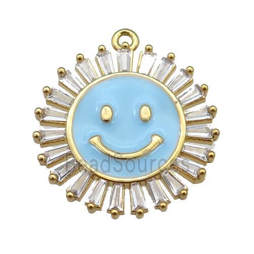 copper Emoji pendant paved zircon with blue enamel, gold plated