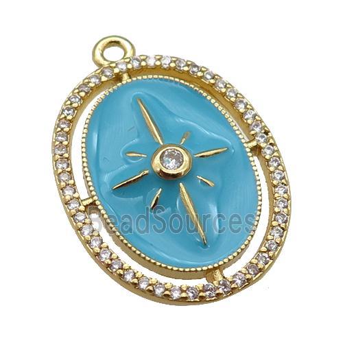 copper northStar pendant paved zircon with teal enamel, gold plated