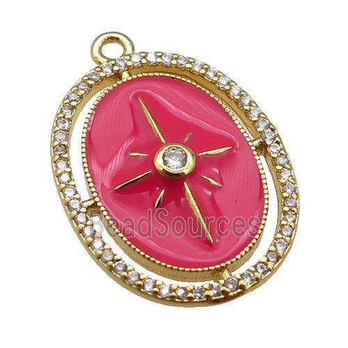 copper northStar pendant paved zircon with red enamel, gold plated