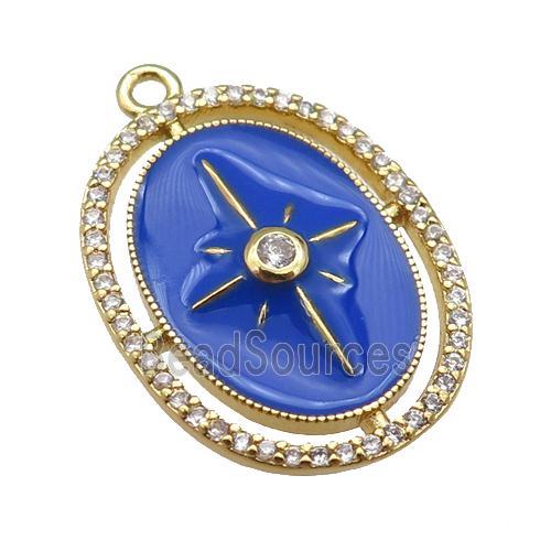 copper northStar pendant paved zircon with royalblue enamel, gold plated