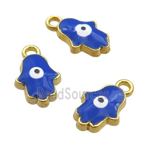 copper Hamsahand pendant with royalblue enamel, evil eye, gold plated