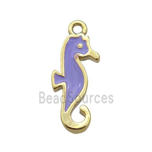 copper SeaHorse pendant with lavender enamel, gold plated