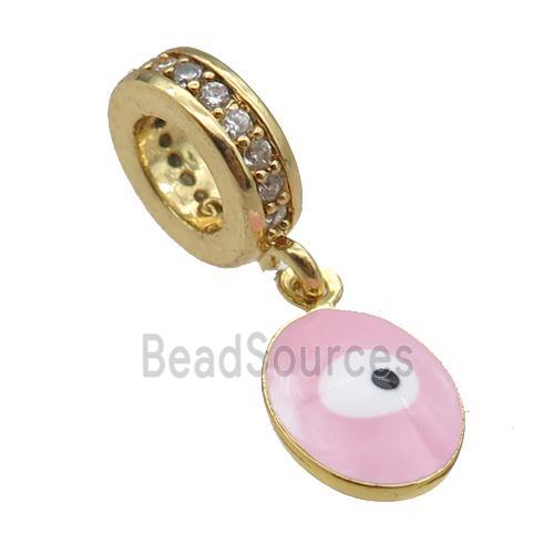 copper Evil Eye pendant with pink enamel, gold plated