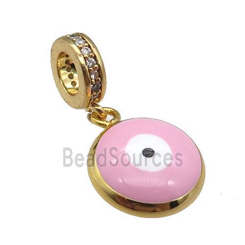 copper Evil Eye pendant with pink enamel, gold plated