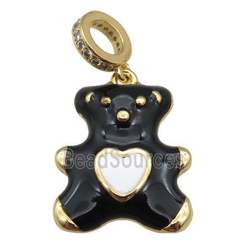 copper Bear pendant with black enamel, gold plated