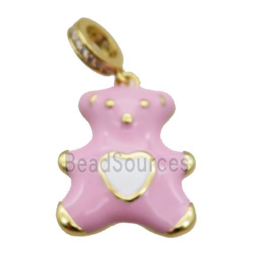 copper Bear pendant with pink enamel, gold plated