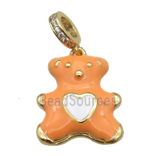 copper Bear pendant with orange enamel, gold plated