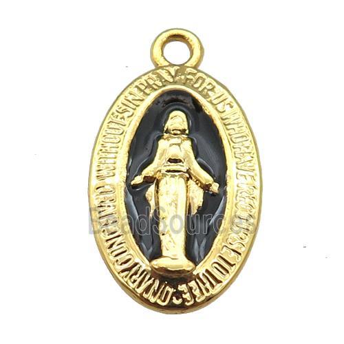 copper Jesus pendant with black enamel, gold plated