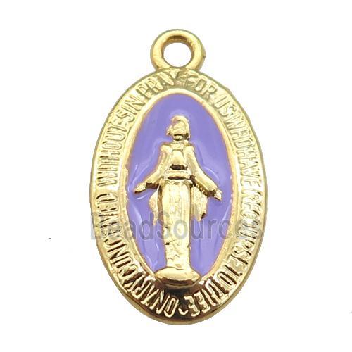 copper Jesus pendant with lavender enamel, gold plated