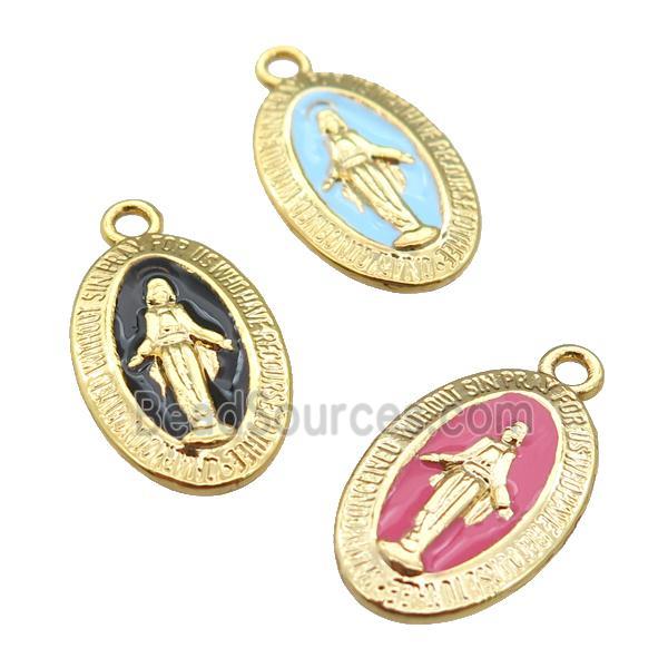 copper Jesus pendant with enamel, gold plated, mixed