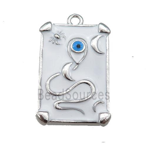 copper Tarot Card pendant with white enamel, platinum plated