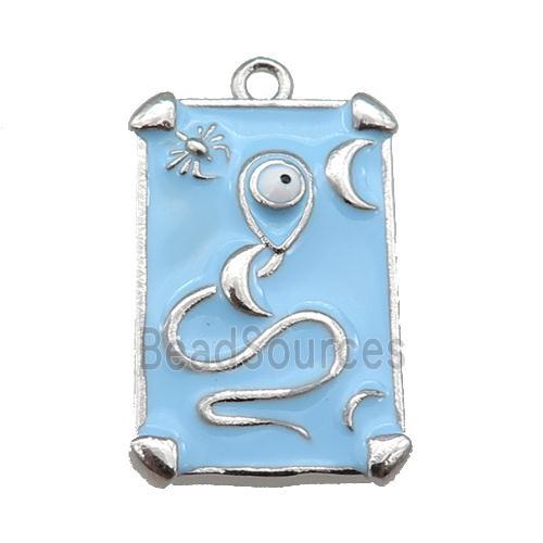 copper Tarot Card pendant with blue enamel, platinum plated