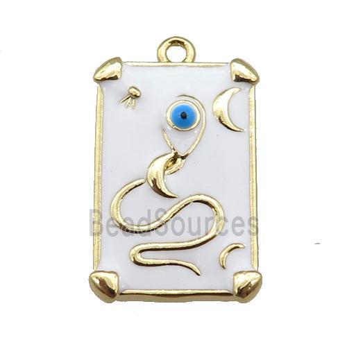 copper Tarot Card pendant with white enamel, gold plated