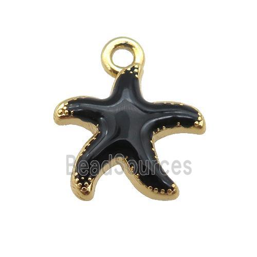 copper Starfish pendant with black enamel, gold plated