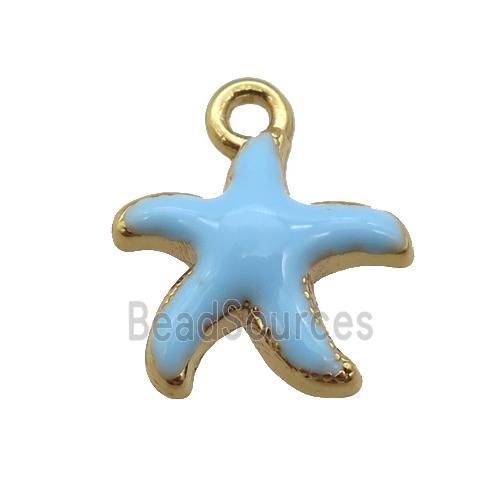 copper Starfish pendant with blue enamel, gold plated