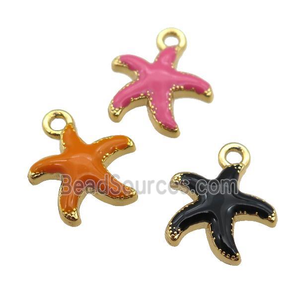 copper Starfish pendant with enamel, gold plated, mixed