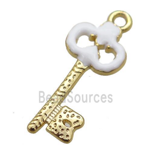 copper Key pendant with white enamel, gold plated