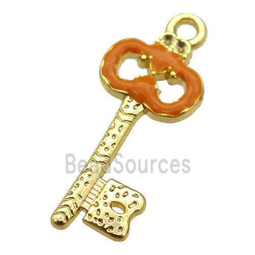 copper Key pendant with brown enamel, gold plated