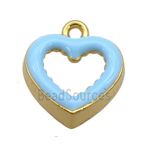 copper Heart pendant with lt.blue enamel, gold plated